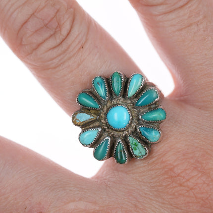 sz6 vintage Native American silver and turquoise cluster ring