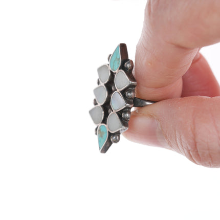 sz7 Zuni Flush inlay silver, turquoise and shell ring