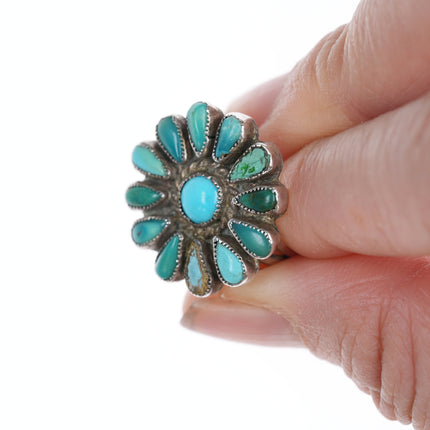 sz6 vintage Native American silver and turquoise cluster ring