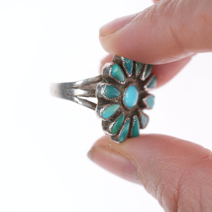 sz6 vintage Native American silver and turquoise cluster ring