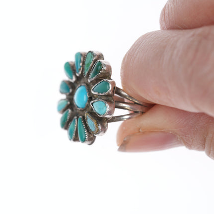 sz6 vintage Native American silver and turquoise cluster ring