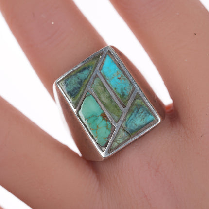 sz11.5 Zuni silver and turquoise flush inlay ring