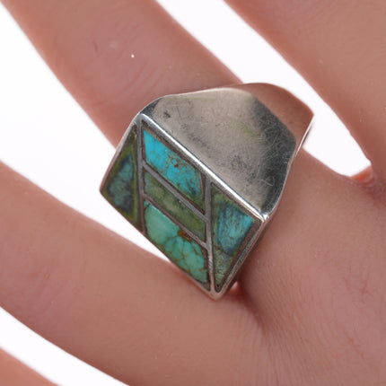 sz11.5 Zuni silver and turquoise flush inlay ring