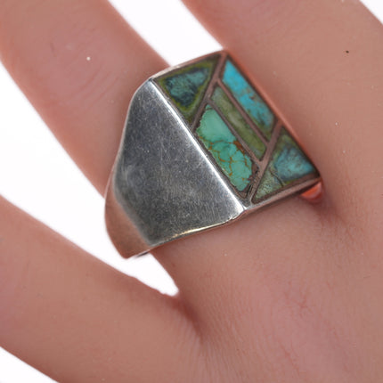 sz11.5 Zuni silver and turquoise flush inlay ring