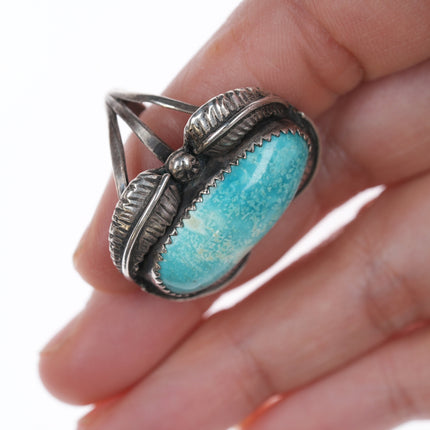 sz8 Vintage Native American silver and turquoise ring with 4 leaves