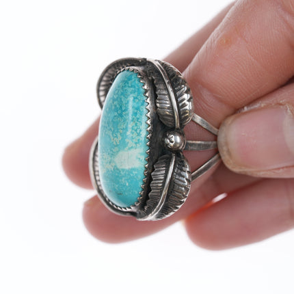 sz8 Vintage Native American silver and turquoise ring with 4 leaves