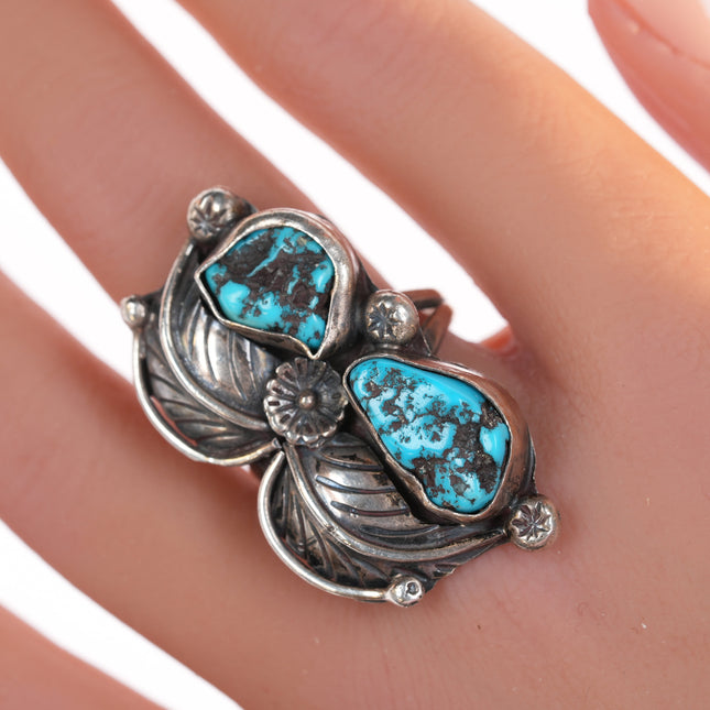 sz8.5 SD Native American silver and turquoise long ring