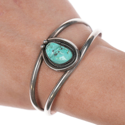 6 5/8" Native American sterling and carved turquoise cuff bracelet