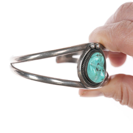 6 5/8" Native American sterling and carved turquoise cuff bracelet