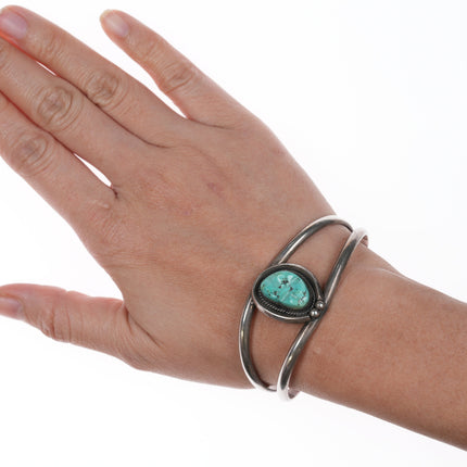 6 5/8" Native American sterling and carved turquoise cuff bracelet