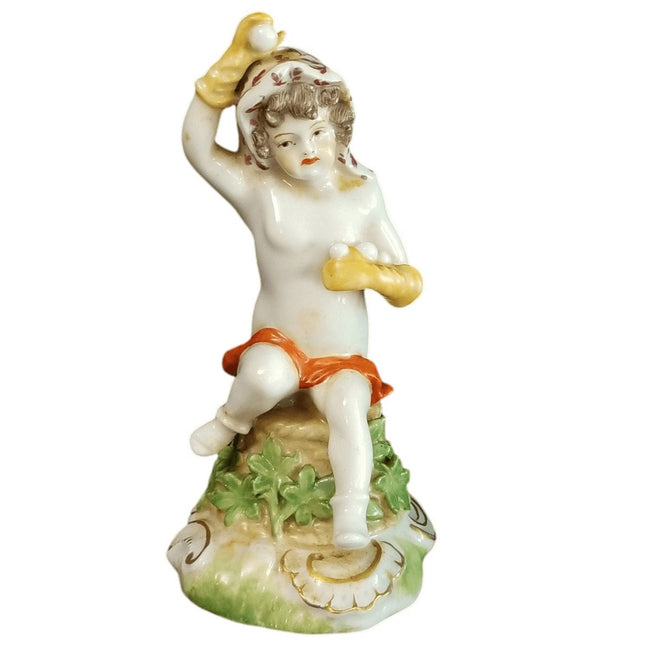 Antique Vienna Porcelain Boy Throwing Snowballs 19th century