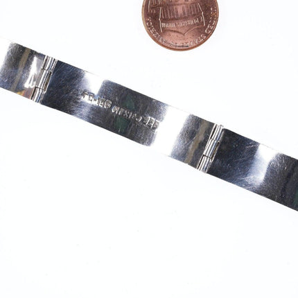 7.25" Vintage Mexican sterling chip inlay aztec design bracelet