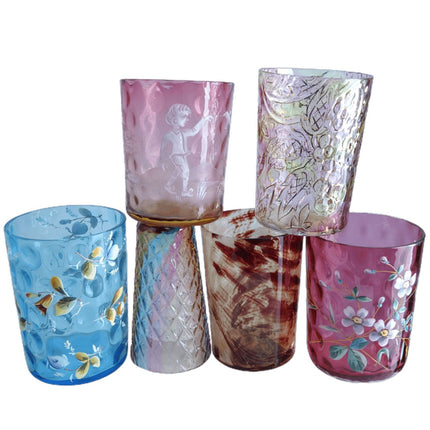 c1890 Art glass tumbler collection, Amberina Mary Gregory, Rainbow Glass, Hand e