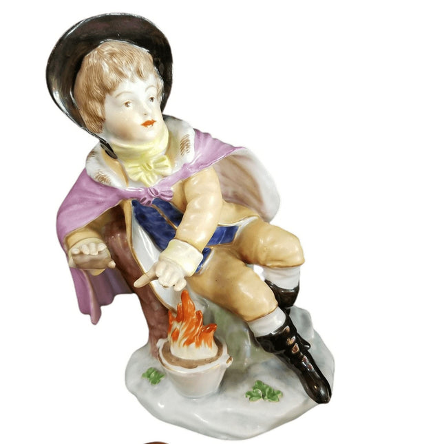 Antique Vienna Porcelain Boy Warming Hands over Fire 19th century