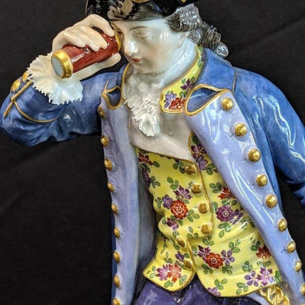 Antique Meissen Man with Looking Glass Telescope Figure 8 1/8"