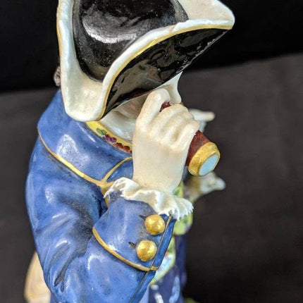 Antique Meissen Man with Looking Glass Telescope Figure 8 1/8"