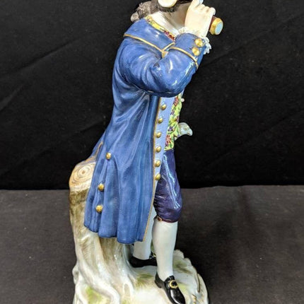 Antique Meissen Man with Looking Glass Telescope Figure 8 1/8"