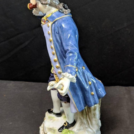 Antique Meissen Man with Looking Glass Telescope Figure 8 1/8"