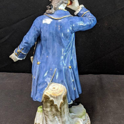 Antique Meissen Man with Looking Glass Telescope Figure 8 1/8"