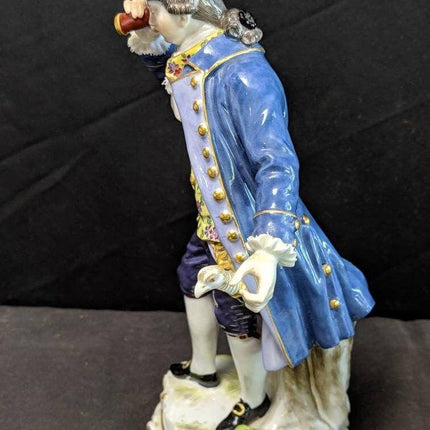 Antique Meissen Man with Looking Glass Telescope Figure 8 1/8"