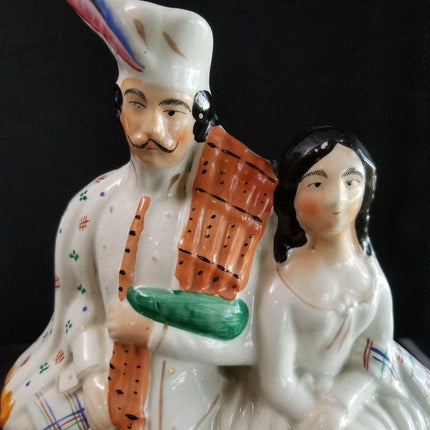 Antique Staffordshire Figure Highlander Couple with Clock c.1870 13.75" x 9" wid