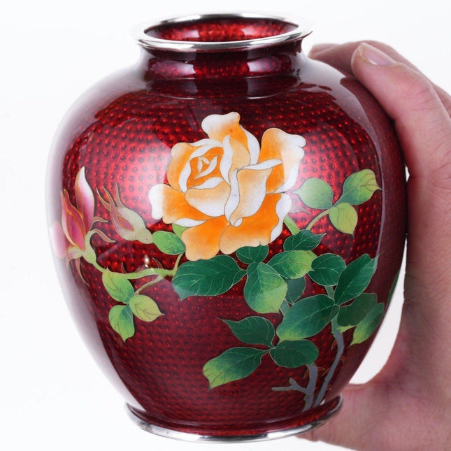 Antike japanische Cloisonné-Vase aus Silberdraht