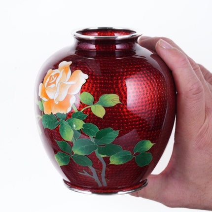 Antike japanische Cloisonné-Vase aus Silberdraht