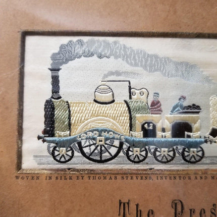 Antique Steam Locomotive Stevengraph Pure Silk Woven Picture "The Present Time"