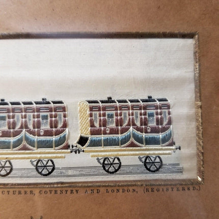 Antique Steam Locomotive Stevengraph Pure Silk Woven Picture "The Present Time"