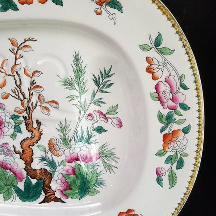 Antiker Royal Doulton Indischer Baumfleischteller mit Abflussrinne, handbemaltes polychromes Transfergeschirr, 19,25" x 15,5" um 1890