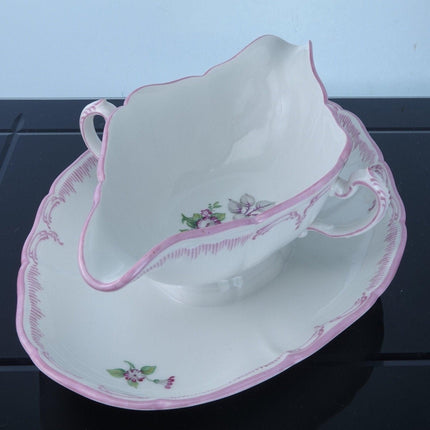 Antique KPM Sauce Boat Hand painted Pink trim and flowers