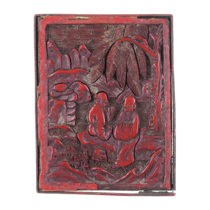 Antique Chinese cinnabar plaque