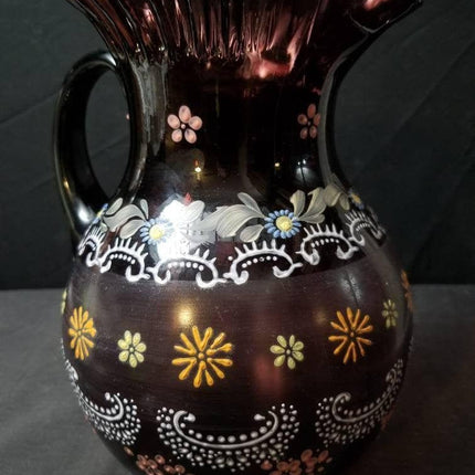 古董紫水晶珐琅水罐艺术玻璃，约 1900 年 Fenton 或 Northwood