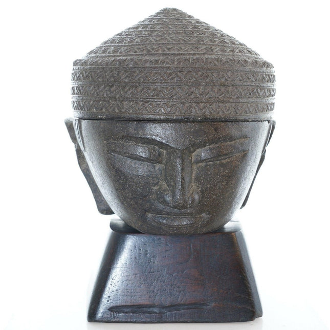 Archaistic Carved Schist Stone Buddha head offering box/censer