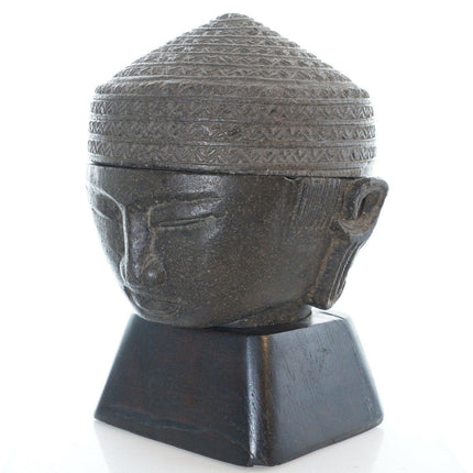 Archaistic Carved Schist Stone Buddha head offering box/censer