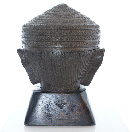 Archaistisch geschnitzter Buddha-Kopf aus Schieferstein, Opferdose/Räuchergefäß