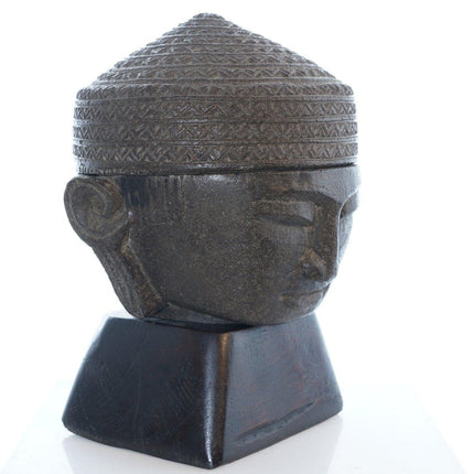 Archaistic Carved Schist Stone Buddha head offering box/censer