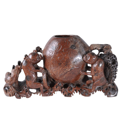 Antike chinesische Speckstein-Affen-Pinselwaschmaschine oder kleine Vase