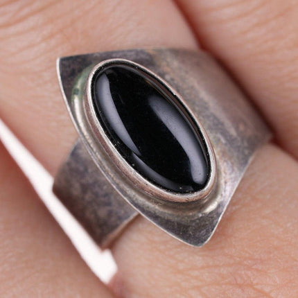 Verstellbarer modernistischer Sterling/Obsidian-Ring