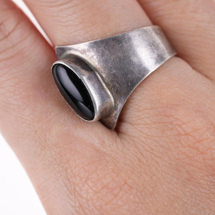 Adjustable Modernist Sterling/Obsidian Ring