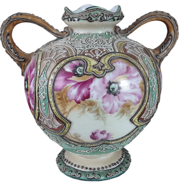 c1880 Pre-Nippon Moriage Vase mit handbemalten Rosen