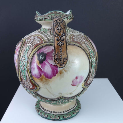 c1880 Pre-Nippon Moriage Vase with Hand Painted Roses