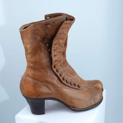 c1900 Roberts, Johnson &amp; Rand Braune High-Top-Schnürstiefel aus Leder