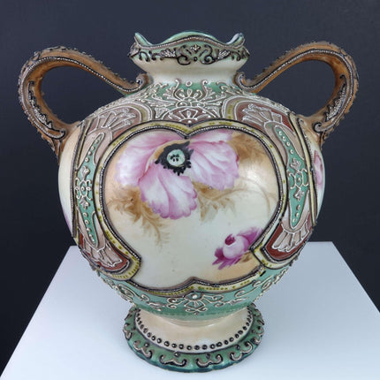 c1880 Pre-Nippon Moriage Vase with Hand Painted Roses