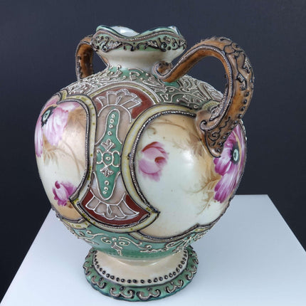 c1880 Pre-Nippon Moriage Vase with Hand Painted Roses