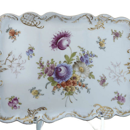 c1900 Dresden Flowers Hand Painted Dresser Tray