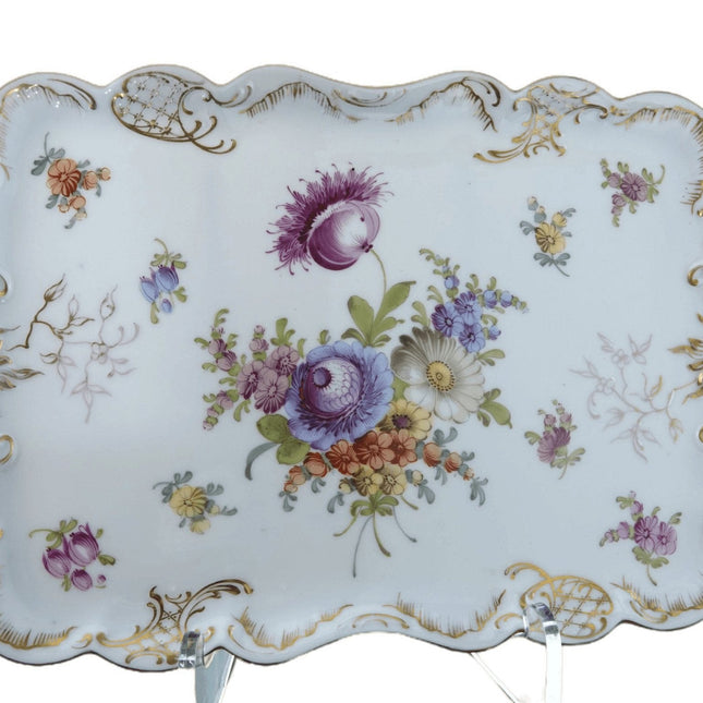 c1900 Dresden Flowers Hand Painted Dresser Tray