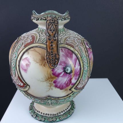 c1880 Pre-Nippon Moriage Vase with Hand Painted Roses