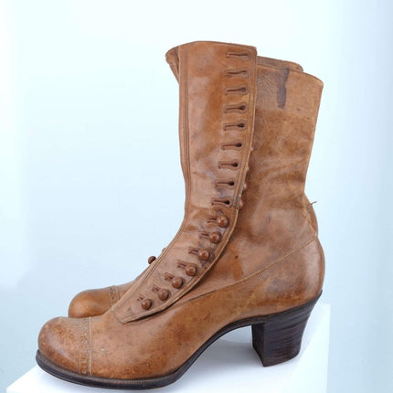 c1900 Roberts, Johnson &amp; Rand Braune High-Top-Schnürstiefel aus Leder