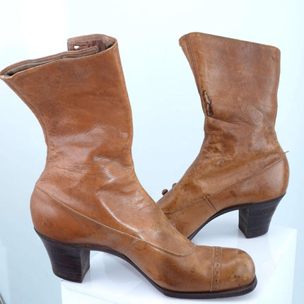 c1900 Roberts, Johnson &amp; Rand Braune High-Top-Schnürstiefel aus Leder